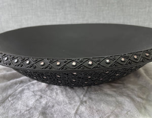 MSCshoping Wooden carved fruit bowl with mirror work W35xL45xH12 CM. (Made to order)